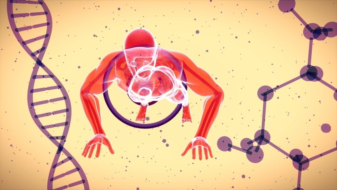 Gestileerde menselijke romp met DNA- en molecuulsymbolen